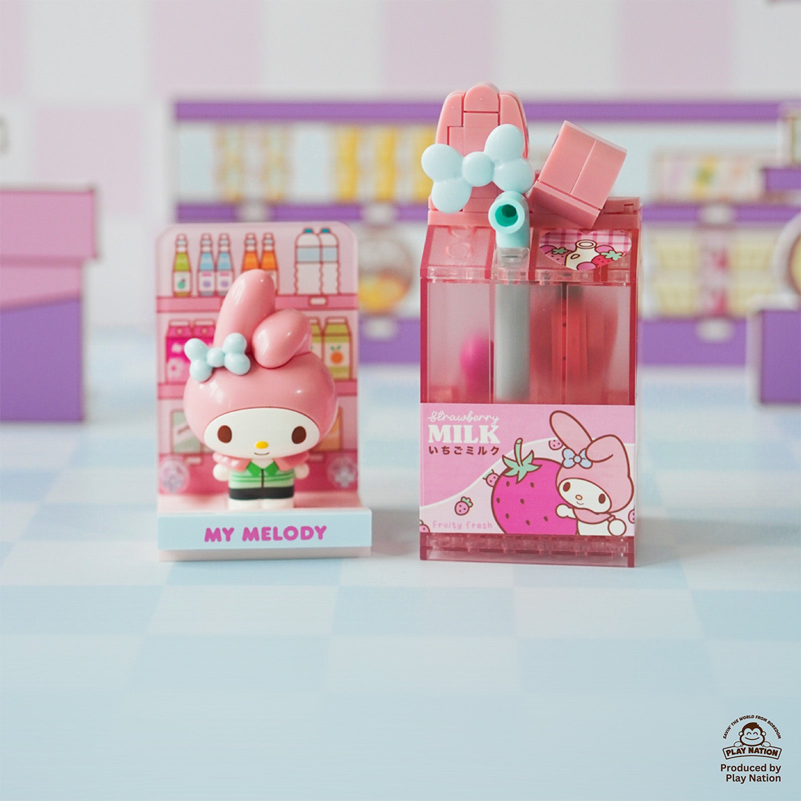 (Exclusive) My Melody Strawberry Milk – Sanrio Konbini Building Blocks 1set